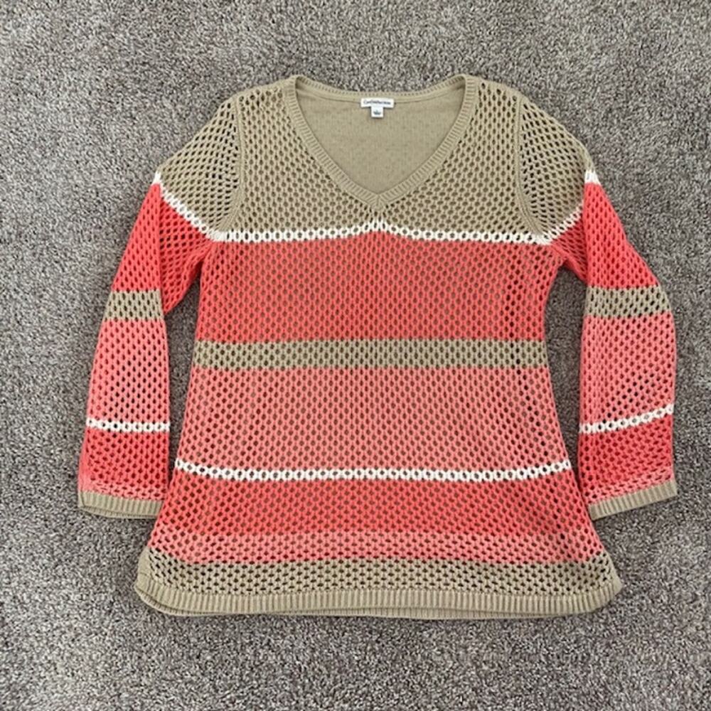Croft & Barrow V-Neck‎ Loose Knit Lined Sweater Tan/Orange/Ivory Women's Large - Picture 12 of 12